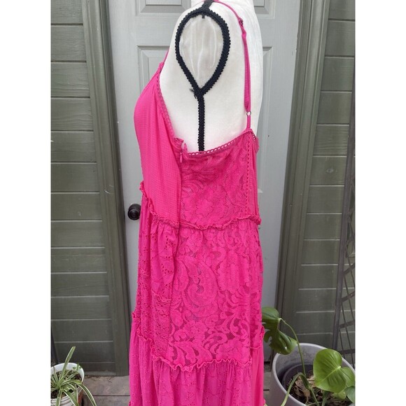 Anthropologie Bhanuni Jyoti Sleeveless Patchwork Lace Midi Dress Pink Large - Picture 5 of 9